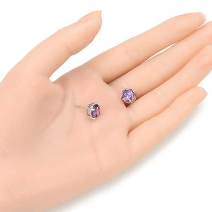 Adabele Authentic Sterling Silver Birthstone Stud Earrings 6mm 8mm Cubic Zirconia Imitation Diamond Gemstone Hypoallergenic Nickel Free Tarnish Resistant Women Fine Jewelry - color: February, size: 8mm/2 Carat/Large