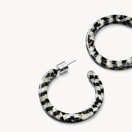 Circle Hoop Earrings Acetate Resin Fashion Jewelry for Women - color: Perle Noir, size: Mini