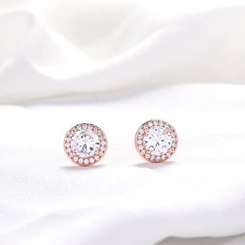 YOQUCOL 8MM Cubic Zirconia Crystal Clip On Stud Earrings Round Non Pierced Earrings for Women - color: Rose gold-White