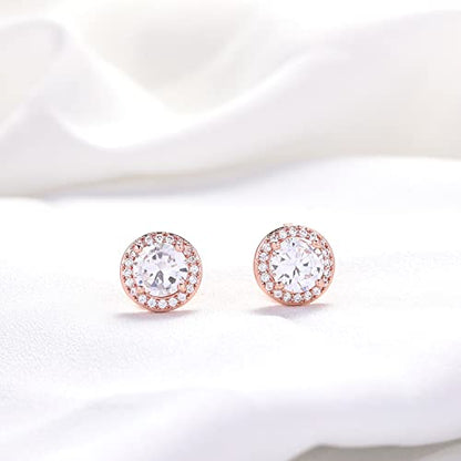 YOQUCOL 8MM Cubic Zirconia Crystal Clip On Stud Earrings Round Non Pierced Earrings for Women - color: Rose gold-White