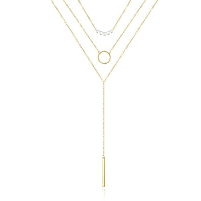 Zeffy Gold Pearl Necklace for Women, Dainty 14K Gold/Silve Plated Layered Pearl Choker Pearl Earrings Pearl Bracelets Wedding Trendy Gold Jewelry Set for Women Gifts - style: Gold Bar Y Necklace Set-3PCS