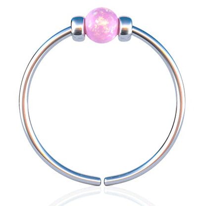 925 Sterling Silver & 14K Gold Filled Nose Ring Hoop Handmade Piercing Jewelry For Women - 24 Gauge 2mm,7mm Tiny Nose Ring with Opal - Gift Ready - color: Pink Opal Silver