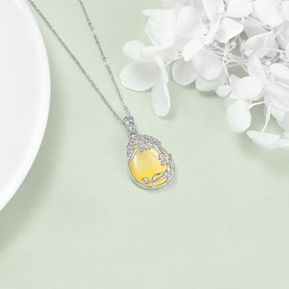 YAFEINI 925 Sterling Silver Moonstone Necklace Filigree Teardrop Pendant Necklace Jewelry for Women Girls - color: LL-Tree of Life Yellow Agate Necklace