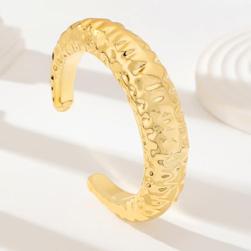 Chunky Geometric Textured Open Cuff Bangle Bracelet for Women Men Trendy Hammered Statement Cuff Bracelet Spiraled Oval Charm Cuff Bracelet Jewelry Gifts - color: Style A G