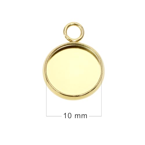 Shapenty Gold Stainless Steel Round Bezel Blanks Pendant Trays for Earrings Bracelet Necklace Keychain DIY Craft Resin Glass Cabochon Jewelry Making Projects Christmas Gift Hanging Charms, 20PCS - size: 10mm