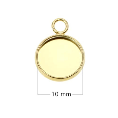 Shapenty Gold Stainless Steel Round Bezel Blanks Pendant Trays for Earrings Bracelet Necklace Keychain DIY Craft Resin Glass Cabochon Jewelry Making Projects Christmas Gift Hanging Charms, 20PCS - size: 10mm