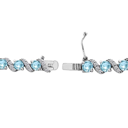 B. BRILLIANT Sterling Silver Genuine, Created or Simulated Gemstone Round S Design Tennis Bracelet for Women - color: Simulated Paraiba