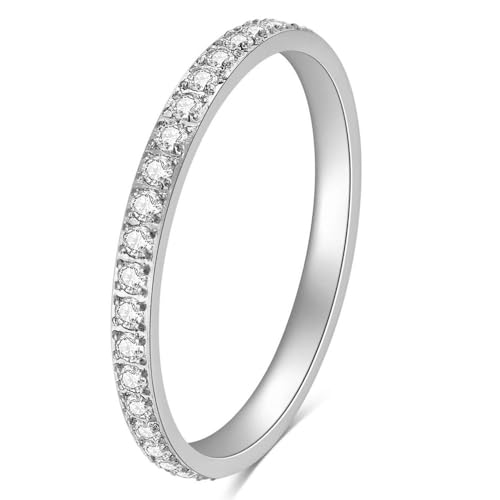 2mm 5mm Tainless Steel Cubic Zirconia Wedding Band Rings For Women,Stackable No Tarnish Fashion Cross Rings Size 4-10 - color: Silver