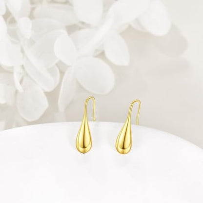 Pull Through Teardrop Dangle Earrings 925 Sterling Silver Simple Water Drop Earrings Birthday Mother's Day Christmas Gifts for Women - style: gold teardrop earrings
