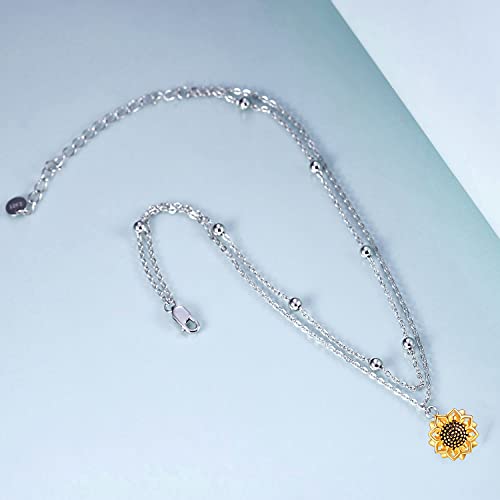 POPLYKE 925 Sterling Silver Double Layered Chain Evil Eye Daisy Sunflower Butterfly Anklets for Women Holiday Beach Crystal Ankle Bracelet Dainty Evil Eye Jewelry - style: Sunflower Anklet