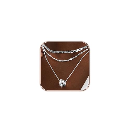 OGD Layered CZ Rondelle Pendant Necklaces for Women, 14K Gold Plated Trendy Mariner Chain Dainty Circle Rondelle Pendant Choker Necklace for Women Two-Toned Cubic Zirconia Gold Necklace - color: Silver Rondelle Layered-3PCS