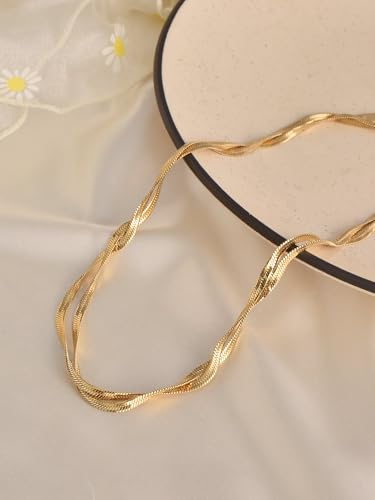 Moodear Gold Necklace for Women 14K Gold Plated Chain Necklace | Gold Chunky Necklace, Dainty Cuban Link Paperclip Chain Layered Necklace, Trendy Fashion Gift for Women Daily Wear - style: Snake Chain