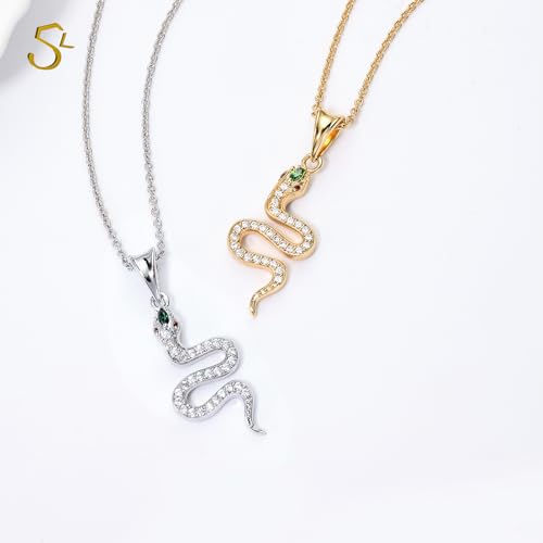Snake Necklace Dainty Pendant With Cubic Zirconia, Layered Choker, Punk Animal Jewelry, Cool Wedding High Jewelry Party for Women Teen Friends - color: Silver