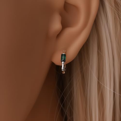 925 Sterling Silver Huggie Hoop Earrings for Women with 5A Cubic Zirconia Jewelry Birthday Gift - style: Green gemstone