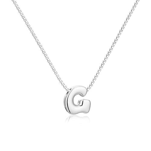 Bubble Gold Initial Necklaces for Women,14K Gold Plated A-Z Initial Necklaces for Women, Chunky balloon letter name Pendant Necklace Fashion Jewelry Gifts - color: G, style: Silver