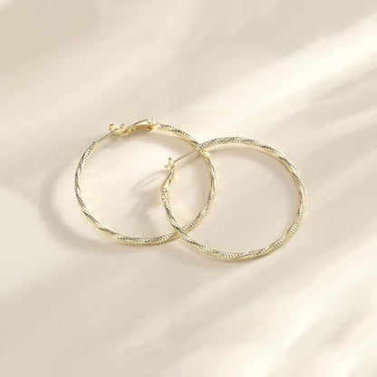 14K Gold/Silver Plated Twisted Hoop Earrings for Women - Sparkly Diamond-Cut Large Hoops with 925 Sterling Silver Post, Lightweight Hypoallergenic Trendy Jewelry Gifts (30mm / 40mm) - size: Gold 50mm