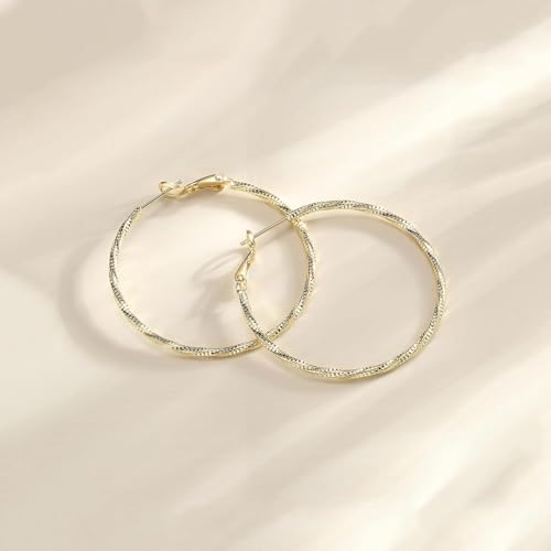 14K Gold/Silver Plated Twisted Hoop Earrings for Women - Sparkly Diamond-Cut Large Hoops with 925 Sterling Silver Post, Lightweight Hypoallergenic Trendy Jewelry Gifts (30mm / 40mm) - size: Gold 30mm