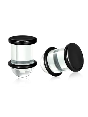 Aumeo One Pair Glass Gauges for Ears Single Flare Glass Plugs for Women and Men - color: Black-Flat, size: 11mm