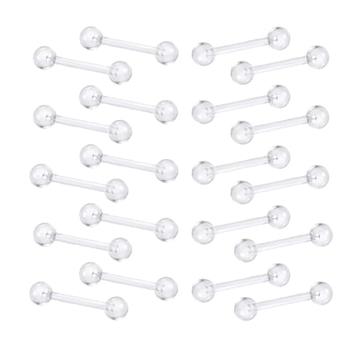 Happyupcity 20Pcs 14G Transparent Acrylic Barbell Tongue Nipple Rings Flexible Straight Bar Body Piercing Jewelry Retainers for Women Men Work Sports