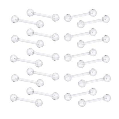 Happyupcity 20Pcs 14G Transparent Acrylic Barbell Tongue Nipple Rings Flexible Straight Bar Body Piercing Jewelry Retainers for Women Men Work Sports