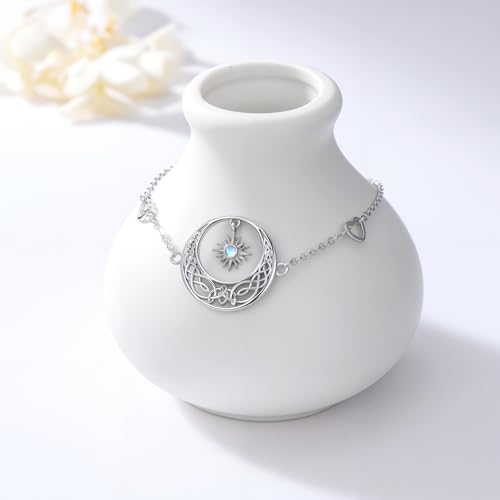 Moonstone Bracelet for Women 925 Sterling Silver Moonstone Bracelet Adjustable Jewelry Gift for Women - style: Sun and Moon Bracelet