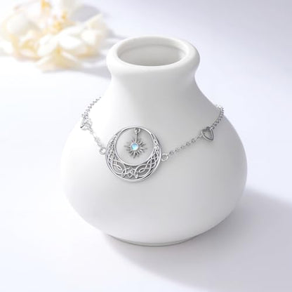 Moonstone Bracelet for Women 925 Sterling Silver Moonstone Bracelet Adjustable Jewelry Gift for Women - style: Sun and Moon Bracelet