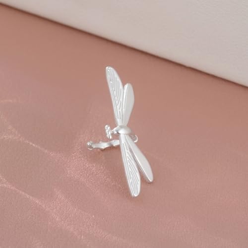 Dragonfly Clip On Earrings for Women Unique Silver Ear Cuffs Non Piercing Boho Nature Adjustable Earrings