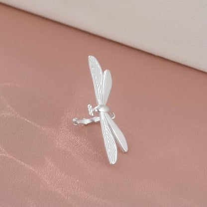 Dragonfly Clip On Earrings for Women Unique Silver Ear Cuffs Non Piercing Boho Nature Adjustable Earrings