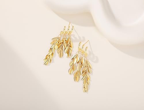 Sylph 14K 18K Gold Plated Chandelier Earrings for Women, Long Tassel Earring Huggie, Silver Leaf Dangle Drop Earrings, Dainty Bohemian Jewelry Gifts for Wedding Everyday Wear - color: B-Short Chandelier Earrings