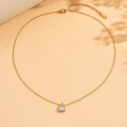Cubic Zirconia Necklaces for Women 18K Gold Plated Tear drop Necklace Dainty Layered CZ Lariat Diamond Necklace - color: White Teardrop-Gold