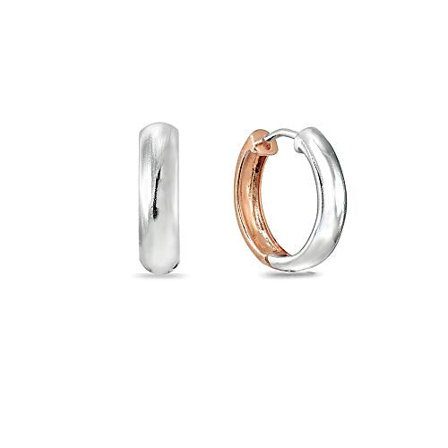 Sterling Silver 16mm Oval Small Hinged Huggie Hoop Earrings, Choose an Option - color: 4x16mm - 2-Tone Rose