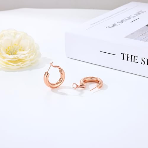 sovesi Chunky Hoop Earrings for Women, 14K Gold Plated Thick Hoops | 5mm Thick Hollow Tube Chunky Lightweight Hypoallergenic Hoop Earrings for Women - style: Rose Gold 22MM