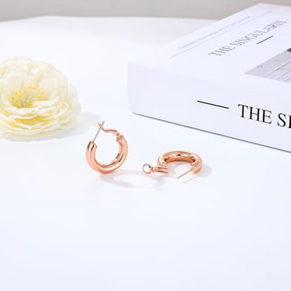 sovesi Chunky Hoop Earrings for Women, 14K Gold Plated Thick Hoops | 5mm Thick Hollow Tube Chunky Lightweight Hypoallergenic Hoop Earrings for Women - style: Rose Gold 22MM