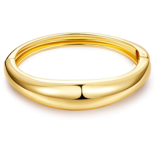 NICEIGHT 18K Gold Plated Chunky Bangle Bracelets for Women Gold Wide Cuff Bangle Bracelet Hammered Minimalist Thick Gold Wrist Wrap Bracelets - color: Gold Bold Bracelet