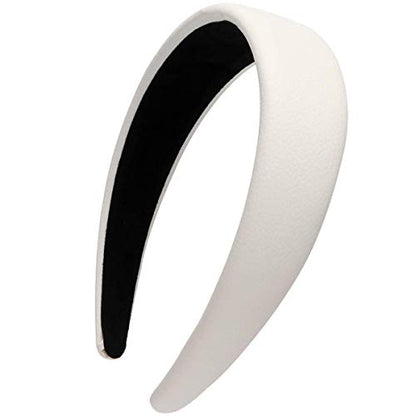 LONEEDY 1.7 Inch Leather Hard Headband Wide Padded Headband Hairband for Women (White) - color: White