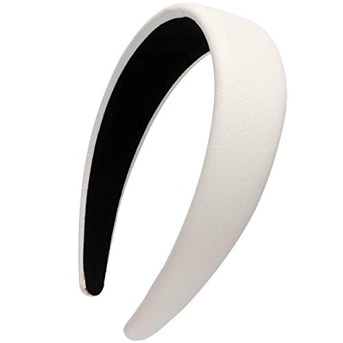 LONEEDY 1.7 Inch Leather Hard Headband Wide Padded Headband Hairband for Women (White) - color: White