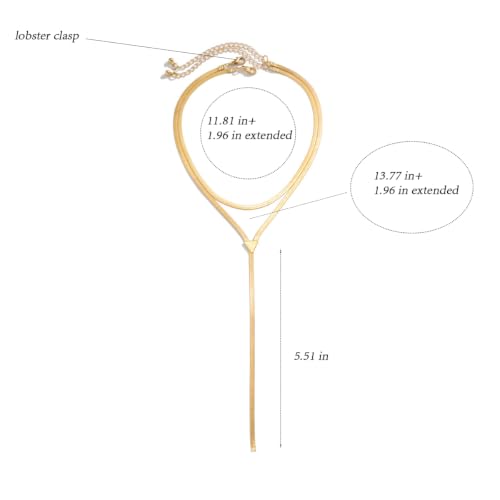 Chunky Gold Choker Necklace for Women, Double Layered Trendy Statement Y Necklace Long Snake Chain Drop Silver Necklaces Tassel Charm Prom Jewelry Accessories Gifts - color: 18K Gold