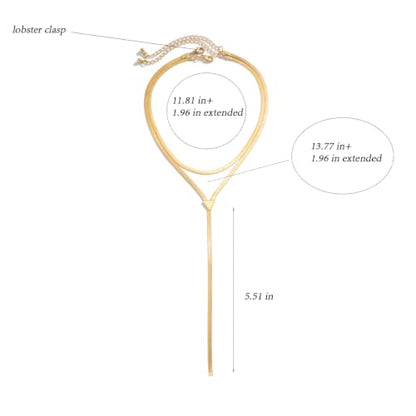 Chunky Gold Choker Necklace for Women, Double Layered Trendy Statement Y Necklace Long Snake Chain Drop Silver Necklaces Tassel Charm Prom Jewelry Accessories Gifts - color: 18K Gold