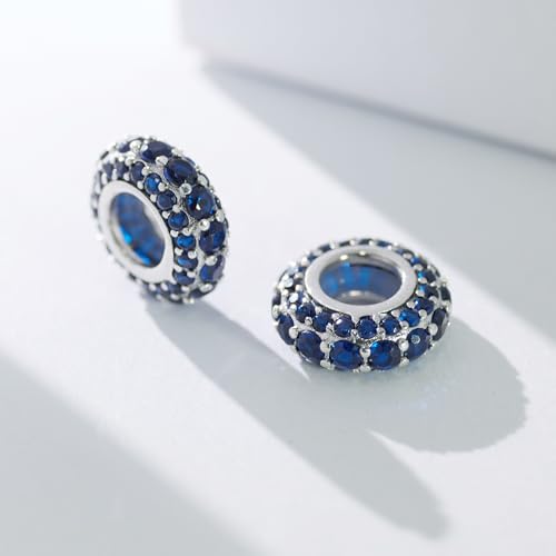KEQ 925 Silver Spacer Stopper Bead Charms Clearance for Pandora Bracelets Birthstone CZ Always Stopper Birthday Gifts for Mom Grandmom Granddaughter Wife Sisters Friends - color: Blue Cz(2 Pcs)