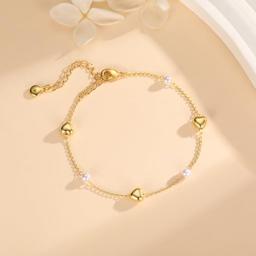 Gold Pearl Bracelet for Women, 18K Gold Plated Dainty Pearls Beaded Chain Bracelet Jewelry Gifts for Women - color: E-Gold 5