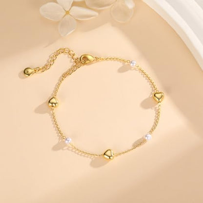 Gold Pearl Bracelet for Women, 18K Gold Plated Dainty Pearls Beaded Chain Bracelet Jewelry Gifts for Women - color: E-Gold 5