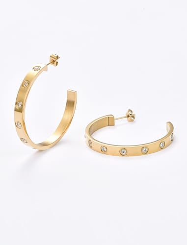 Love Friendship Hoop Earrings Set for Women 18K Gold and Silver Stainless Steel with Cubic Zirconia Stones Jewelry - style: One pair - Gold