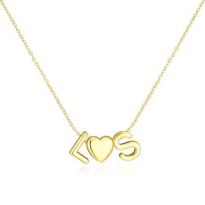 adoyi Initial Necklaces for Women 14k Gold Plated Layered bubble Letter Necklace Dainty Heart A-Z Pendant Necklace Initial Necklaces Stack Birthday Gifts for Women Jewelry - color: Gold-Heart, style: L+S