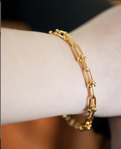 Timeless 18K Gold Vermeil Bracelet for Women, Hypoallergenic Nickel-Free Charm, Durable Everyday Jewelry Gift Tarnish-Resistant - style: Gold Link Bracelet