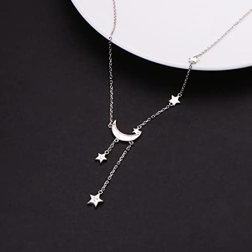Ladytree 925 Sterling Silver Jewelry Crescent Moon and Star Pendant Necklace - style: Five Stars and Moon
