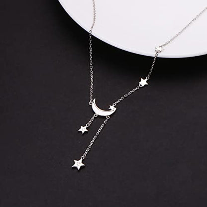 Ladytree 925 Sterling Silver Jewelry Crescent Moon and Star Pendant Necklace - style: Five Stars and Moon