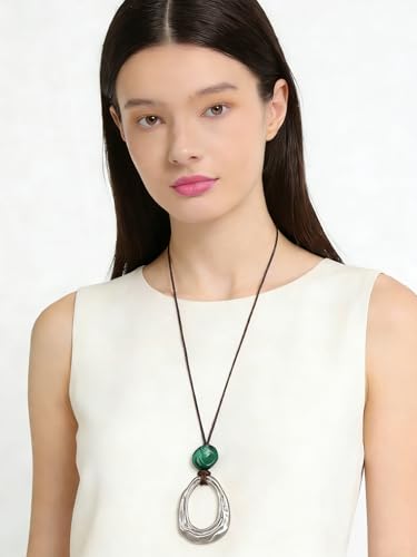 GelConnie Leather Necklace for Women Round Wooden Pendant Long Leather Choker Vintage Sweater Necklace Gold Chunky Boho Necklaces for Women - style: Brown Leather Boho Necklace