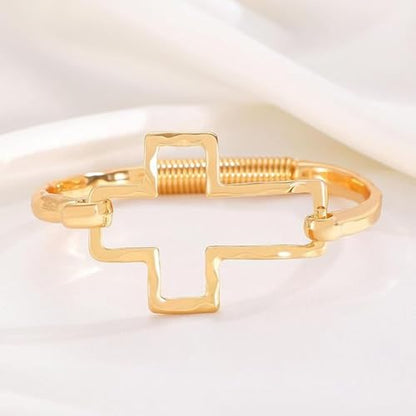 Chunky Heart Bracelet for Women Gold Silver Heart Cuff Bracelet Open Statement Love Bangle Minimalist Jewelry - color: Gold Cross