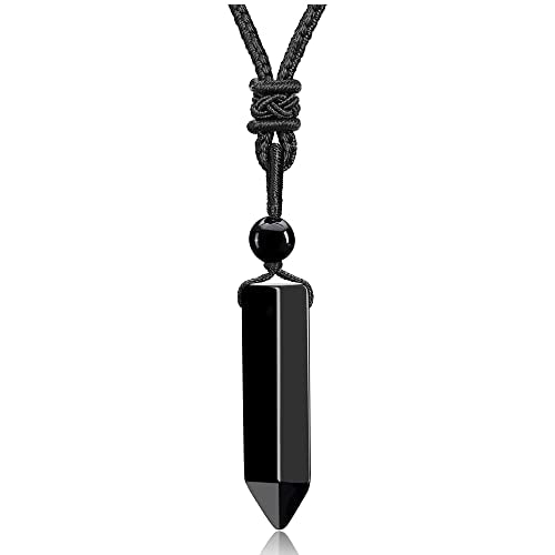Top Plaza Healing Crystal Stone Necklaces for Men Hexagonal Pendant Necklaces Adjustable Braided Rope Natural Gemstone Necklace Jewelry Christmas Gift for Dad, Husband - color: Black Obsidian