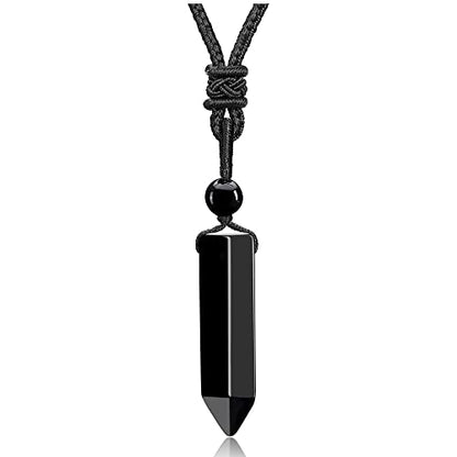 Top Plaza Healing Crystal Stone Necklaces for Men Hexagonal Pendant Necklaces Adjustable Braided Rope Natural Gemstone Necklace Jewelry Christmas Gift for Dad, Husband - color: Black Obsidian